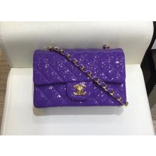 Chanel Classic Flap Small Bag A1116 purple in Patent Leather with gold Hardware 