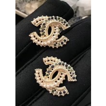 Chanel CC Stud Earrings Pearly White/Green 2018