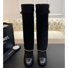 Chanel Heel 6.5cm Calfskin Chain High Boots Suede black 1026-2024