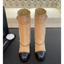 Chanel Heel 6.5cm Calfskin Chain medium Boots Suede brown 1026-2024