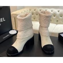 Chanel socks ankle boots in suede leather heel 6cm white/black 2024