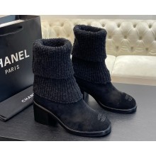 Chanel socks ankle boots in suede leather heel 6cm black 2024