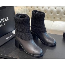 Chanel socks ankle boots in calfskin heel 6cm black 2024