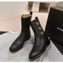 Chanel Black Leather CC Turn Lock Knee ankle Boots 1025-2024