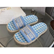 dior blue Houndstooth Motif Embroidered Cotton new Dway Slide 2022