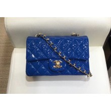 Chanel Classic Flap Small Bag A1116 blue in Patent Leather with gold Hardware 