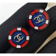 Chanel Sea CC Round Stud Resin Earrings Multicolor 2018