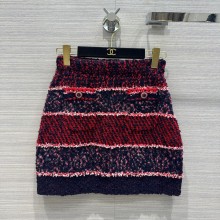 CHANEL Cashmere, Wool & Tweed Red, White, Dark Navy Blue & Black SKIRT 2023