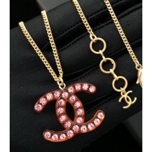 Chanel Acrylic CC Pendant Necklace Gold/Orange/Crystal 2018