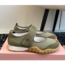 Miu Miu Low-Top Nylon & suede Leather Mary Janes loden 2025