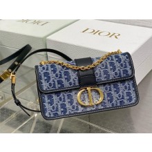 DIOR 30 Montaigne East-West Bag with Chain IN Blue Denim Oblique Jacquard 2024