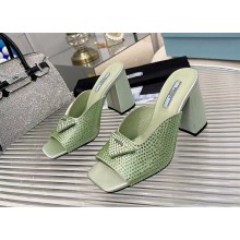 prada High-heeled satin slides with crystals green 2022