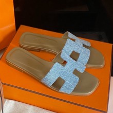 Hermes denim oran FLAT sandals BLUE