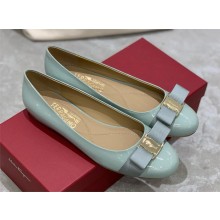 Ferragamo sky blue Varina ballet flat in patent leather with a grosgrain bow