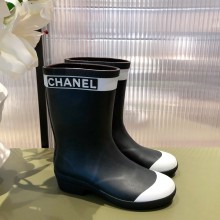 chanel black rubber rain ankle boots 2021