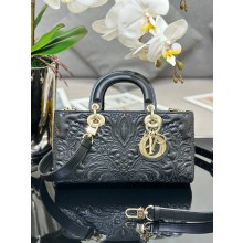Dior Medium Lady D-Joy Bag in black Quilted-Effect Lambskin with Ornamental Motif 2023 