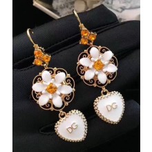 Dolce Gabbana Drop Earrings with Hearts Gold/White 2018