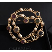 Chanel Stone Heart Brooch Gold/Pearly White/Green/Red 2018