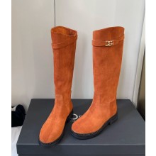 Dolce & Gabbana Logo Plaque Round Toe Leather Boots suede yellow 2024