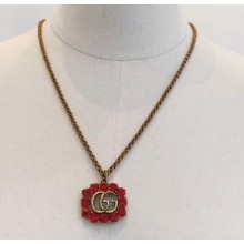Gucci Crystal Double G Necklace 605895 Red