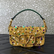 Valentino Locò Small Shoulder Bag in 3D Sequins Embroidery gold 2023