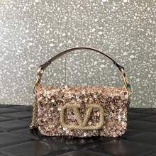 Valentino Locò Small Shoulder Bag in 3D Sequins Embroidery nude Pink 2023
