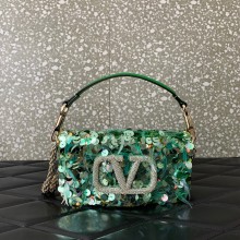 Valentino Locò Small Shoulder Bag in 3D Sequins Embroidery green 2023