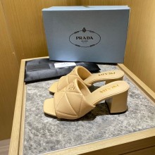 prada Quilted nappa leather thick heeled sandals beige 2022