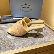 prada Quilted nappa leather slim heeled sandals beige 2022