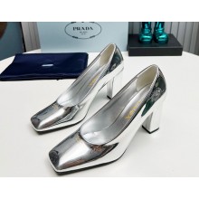 Prada Patent leather pumps silvery  heel 9cm 1129-2024