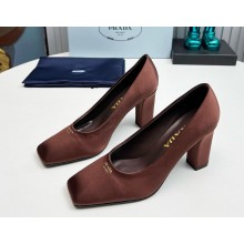 Prada satin pumps brown heel 9cm 1129-2024