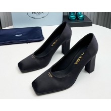 Prada satin pumps black heel 9cm 1129-2024