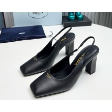 Prada sheepskin slingback pumps black heel 9cm 1129-2024