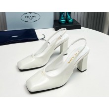 Prada Patent leather slingback pumps white heel 9cm 1129-2024