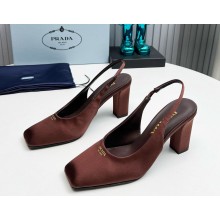 Prada satin slingback pumps brown heel 9cm 1129-2024