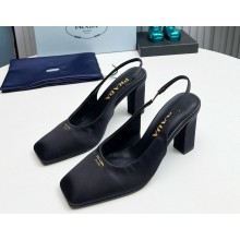 Prada satin slingback pumps black heel 9cm 1129-2024