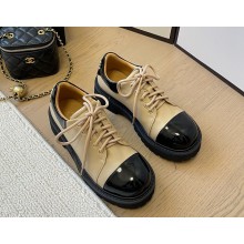 Chanel women's lace-up patent calfskin flat beige 2024