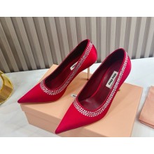 Miu Miu silk with crystal pumps heel 8.5cm red 2024