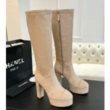 Chanel High Boots Stretch Suede Calfskin & Suede Calfskin Beige G46051 heel 11.5cm 2024