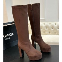 Chanel High Boots Stretch Suede Calfskin & Suede Calfskin dark brown G46051 heel 11.5cm 2024