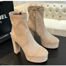 Chanel Short Boots Stretch Suede Calfskin & Suede Calfskin Beige G46050 heel 11.5cm 2024