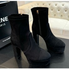 Chanel Short Boots Stretch Suede Calfskin & Suede Calfskin Black G46050 heel 11.5cm 2024
