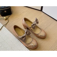 Chanel satin with bow and crystal mary janes beige 2024