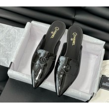Chanel patent sheepskin pointed slippers black 1129-2024