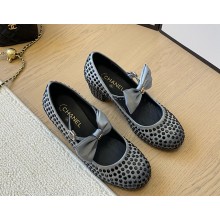 Chanel satin with bow and crystal mary janes grey 2024