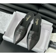 Chanel sheepskin pointed slippers black 1129-2024