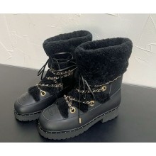 Chanel calfskin shearling lambskin ankle boots with chain black 1118-2024
