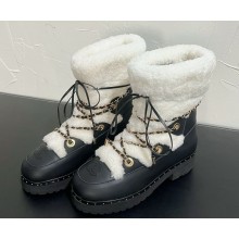 Chanel calfskin shearling lambskin ankle boots with chain black/white 1118-2024