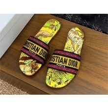 Dior Lime Yellow Multicolor Embroidered Cotton with Toile de Jouy Voyage Motif Dway Flat Slide 2024