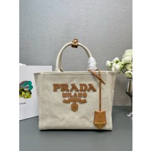 PRADA SMALL linen blend tote bag 1BG474 Natural 2024